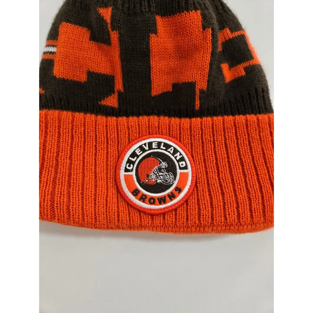 New Era Unisex Cleveland Browns Beanie Brown Orange Pom Knit Fleece Lined OSFM